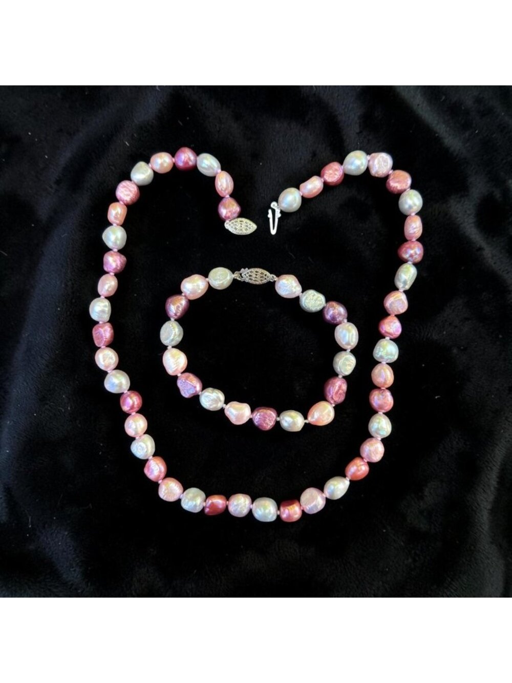 Vintage IPS Cultured Pearl Necklace & Bracelet 925 Set Multicolor Baroque Pearls - Picture 4 of 12